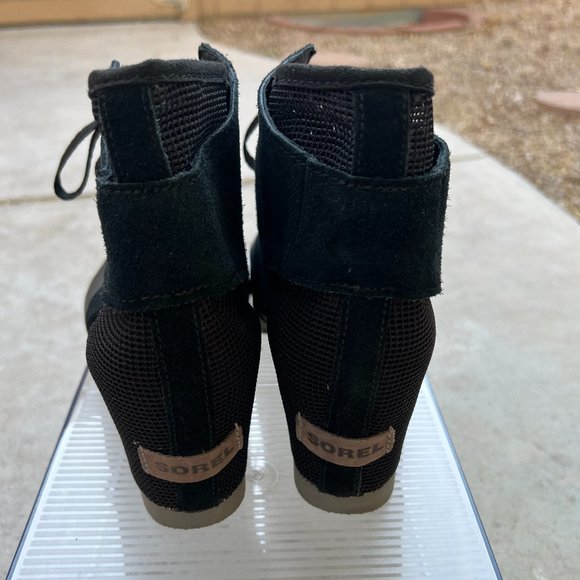 Sorel Suede Leather Open Toe Joanie Mesh Wedges- Color Black- Size 10M - Picture 3 of 5
